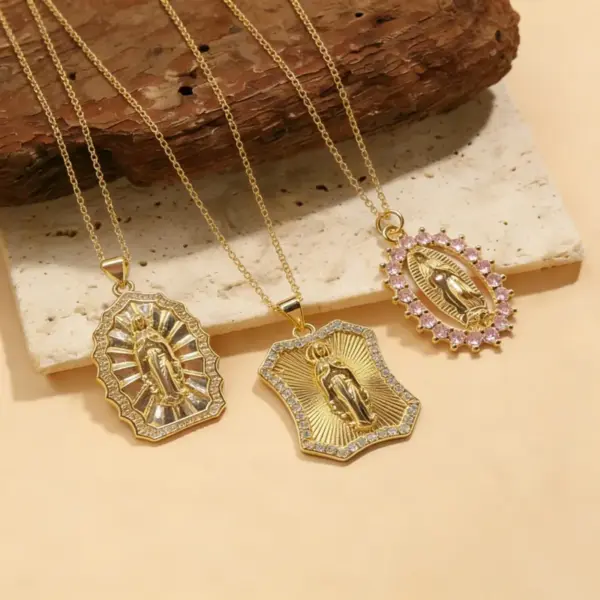 Wholesale Virgin Mary Enamel Pendant Necklace For Women With 14K Real Gold Plated Copper And Zircon Inlay, Handmade Chain Featuring Water Plating