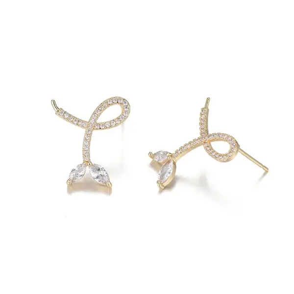 Wholesale Flowers Stud Earrings For Women With 925 Sterling Silver Posts And Copper Base Inlaid With Zirconia In Simple Style