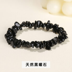 Natural Obsidian Gravel Bracelet / 5-8mm