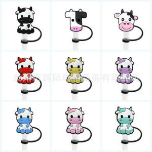 Wholesale Cow Series Suction Tube Cover Suction Cap Silicone Dust Plug Cute Animal Party Straw Decoration Products