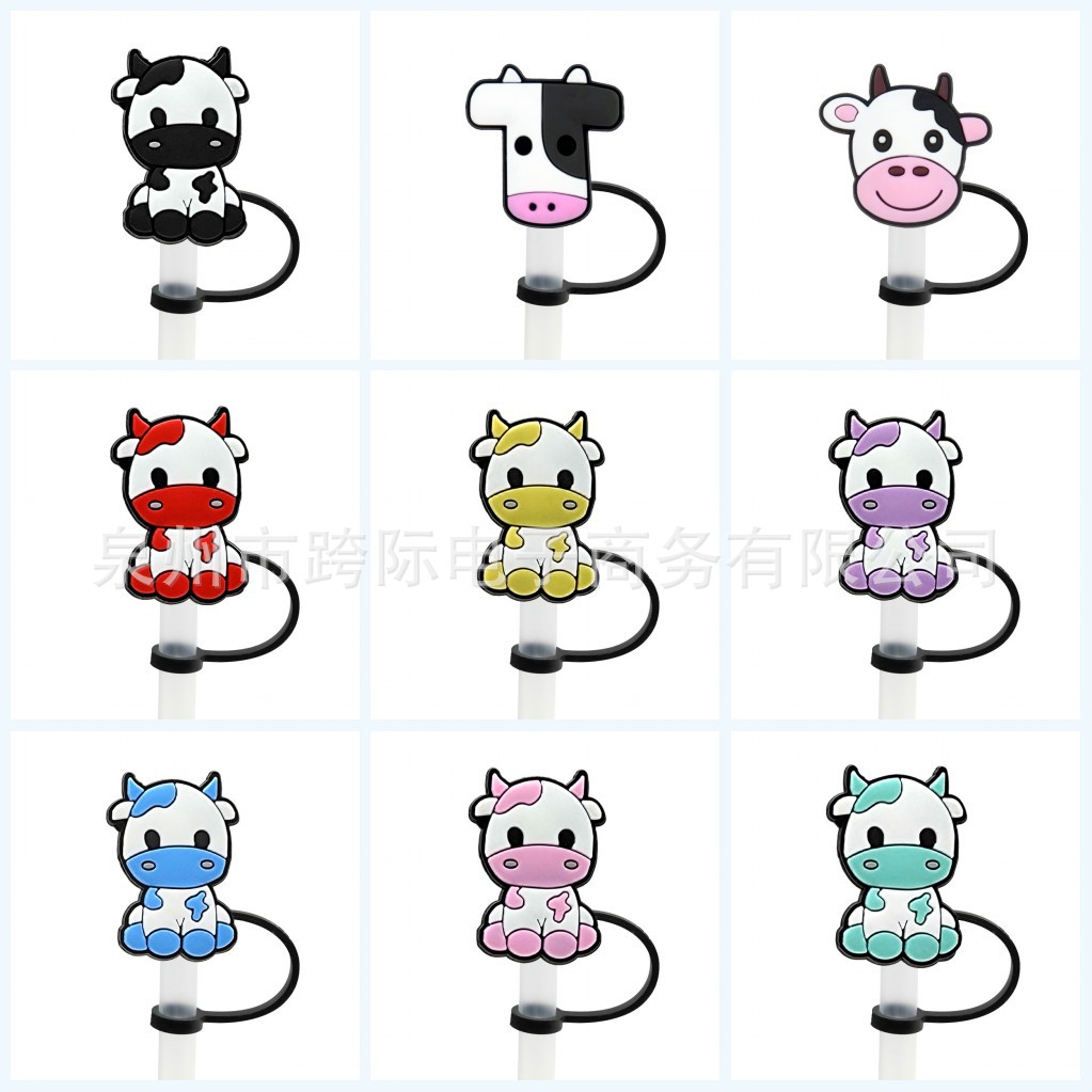 Wholesale New Cow Series Suction Tube Cover Suction Cap Silicone Dust Plug Cute Animal Party Straw Decoration Cross-border Products