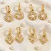 Wholesale Sunflower Earrings For Women, Waterproof Non Tarnish 316 Stainless Steel With 18K Real Gold PVD Coating And Freshwater Pearl Inlay