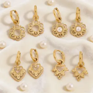 Wholesale Sunflower Earrings For Women, Waterproof Non Tarnish 316 Stainless Steel With 18K Real Gold PVD Coating And Freshwater Pearl Inlay