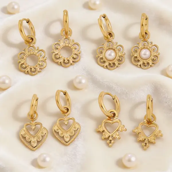 Wholesale Sunflower Earrings For Women, Waterproof Non Tarnish 316 Stainless Steel With 18K Real Gold PVD Coating And Freshwater Pearl Inlay