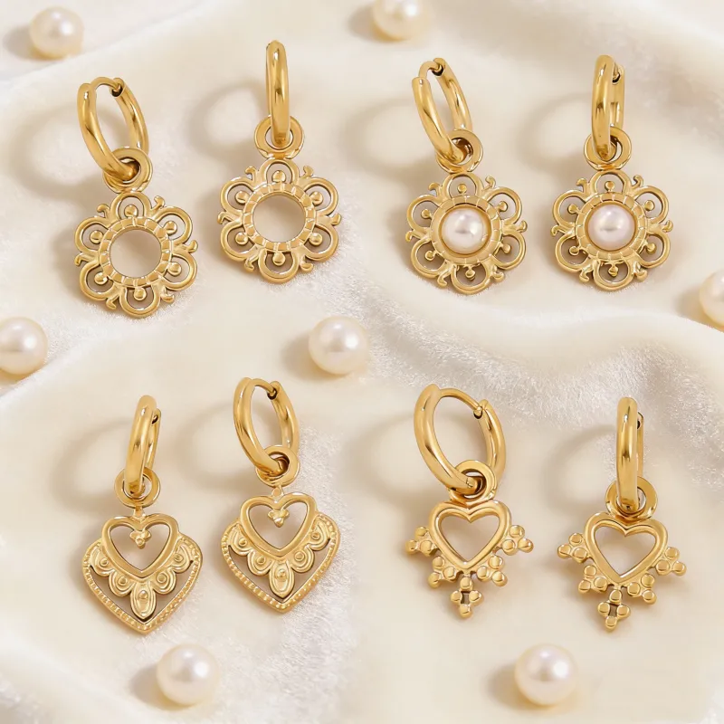 Wholesale Sunflower Earrings For Women, Waterproof Non Tarnish 316 Stainless Steel With 18K Real Gold PVD Coating And Freshwater Pearl Inlay