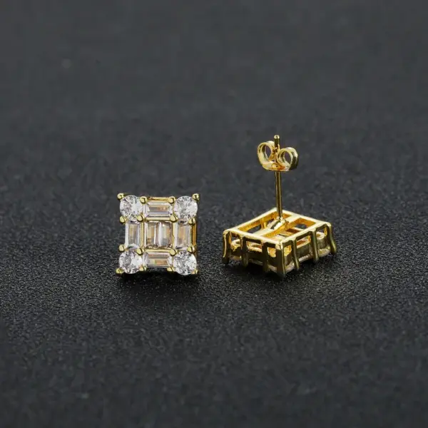 Wholesale Square Zircon Stud Earrings Women's Simple Mix Match Copper Hiphop Style Ear Jewelry Print Other
