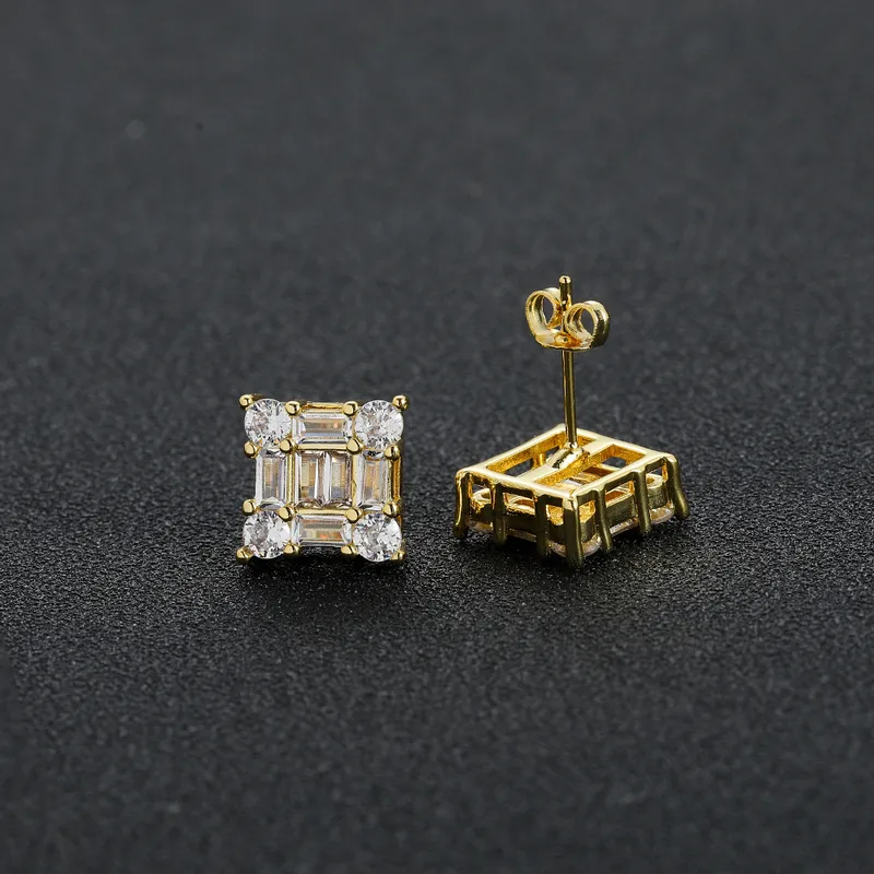 Wholesale Square Zircon Stud Earrings Women's Simple Mix Match Copper Hiphop Style Ear Jewelry Print Other