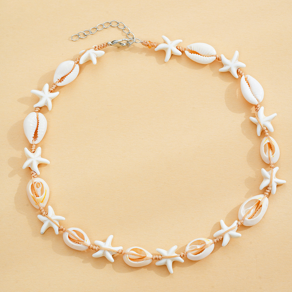 Wholesale European and American Simple and Personalized Fashion Beach Style Starfish Shell Braided Necklace Hawaiian Style Shell Series Necklace