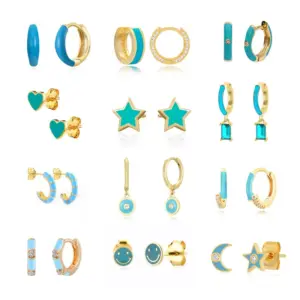 Wholesale Copper U Shape Water Droplets Rhombus PVD Coated Zircon 18K Real Gold Plated IG Style Simple Style Epoxy Inlay Earrings