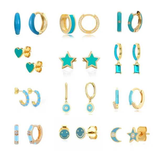 Wholesale Copper U Shape Water Droplets Rhombus PVD Coated Zircon 18K Real Gold Plated IG Style Simple Style Epoxy Inlay Earrings