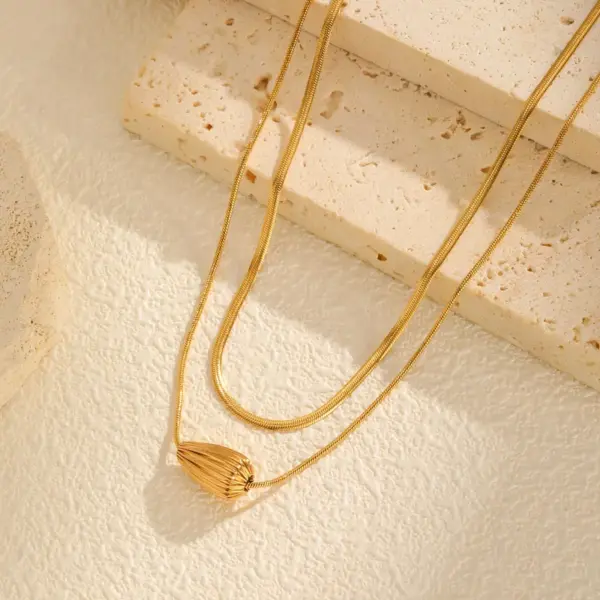 Wholesale Jewelry Retro Simple Style Water Droplets 201 Stainless Steel Snake Chain Double Layer Necklaces