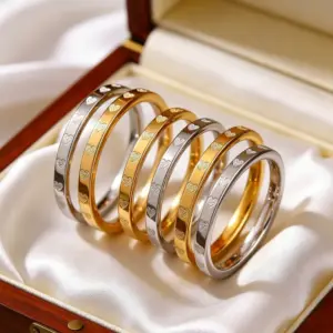 Wholesale Heart Shape Waterproof Non Tarnish Rings In 304 Stainless Steel With 18K Real Gold PVD Coated Plating 0.03µm Thickness Unisex