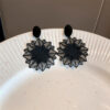 Wholesale South Korea Exaggerated Mori Style Black Flower Earrings Super Fairy Girl Elegant Internet Celebrity Earrings for Women