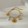 Wholesale Popular Style New Chinese Style 18K Gold Stainless Steel SUNFLOWER Butterfly Small Pendant Bracelet Elegant High-Grade Bracelet