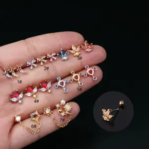 oly-0f018666e9dba60a38ef5bc66e19f891 Wholesale Copper Artificial Gemstones Ear Cartilage Rings & Studs Geometric Waterproof Non Tarnish Surgical Steel