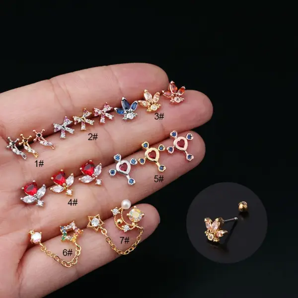 oly-0f018666e9dba60a38ef5bc66e19f891 Wholesale Copper Artificial Gemstones Ear Cartilage Rings & Studs Geometric Waterproof Non Tarnish Surgical Steel