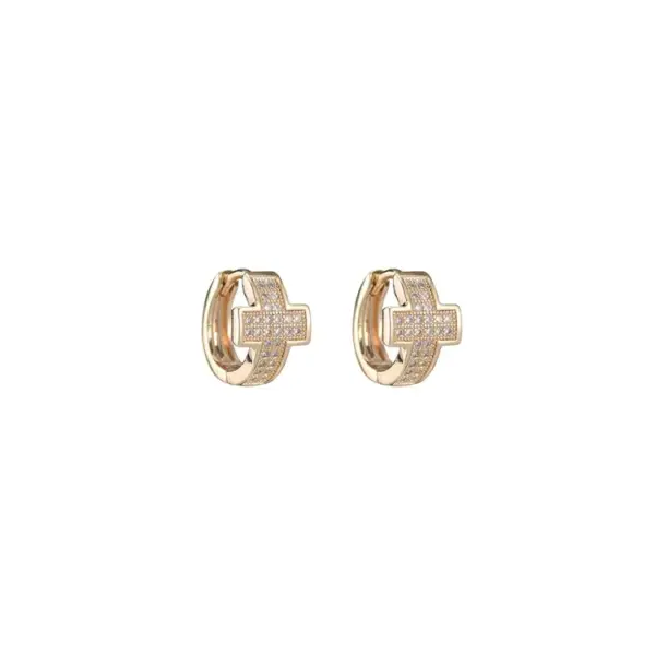 Wholesale 14K Real Gold Plated Copper Hoop Earrings For Women With Zircon Inlay Featuring Electroplated Finish