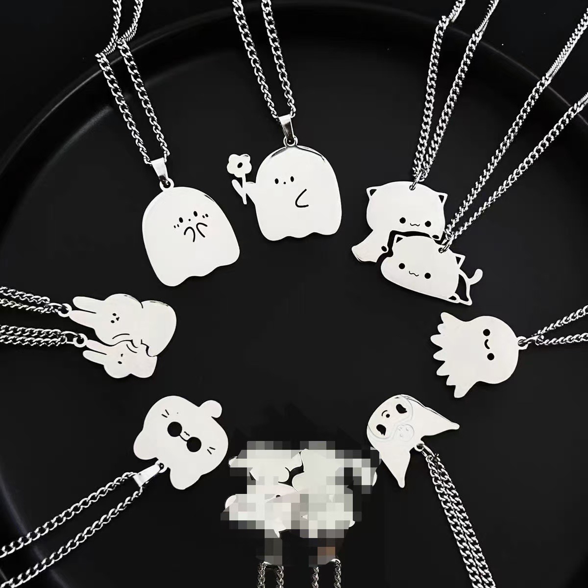 Wholesale Face-to-Face Rabbit Couple Necklace ins No Falling Creative Kitten Puppy Pendant for Girlfriends Valentine's Day Gift