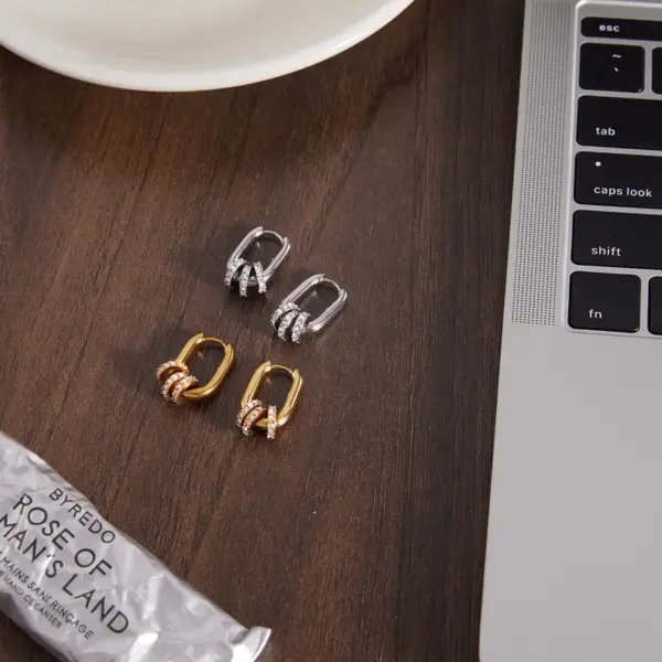 Wholesale U Shape Earrings For Women, Waterproof Non Tarnish 304 Stainless Steel With 18K Real Gold Plated And Rhinestones, PVD Coated