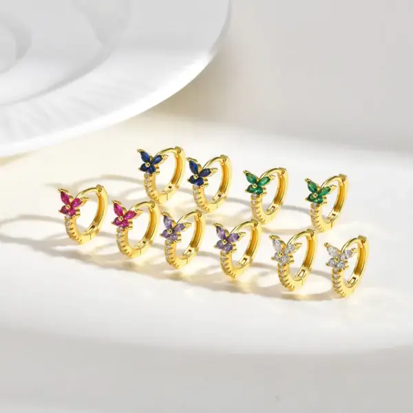 Wholesale Imitation Gold Plated Copper Water Plated Zircon Flower Butterfly Bow Claw Inlaid Hoop Earrings For Women