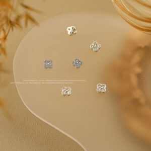 Single White Zircon Small Four-leaf Clover-Silver #01