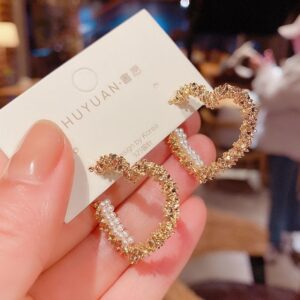 Wholesale 925 Spring and Summer New Design Sense Internet Celebrity Simple Fashion Texture Metal Peach Heart Love Pearl Earrings