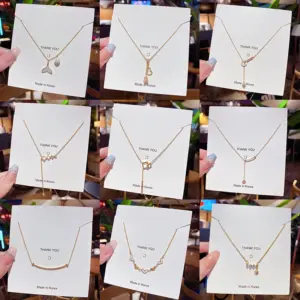 Wholesale Sweet Heart Shape Butterfly Bow Knot Titanium Steel Inlay Artificial Pearls Rhinestones Pendant Necklace 1 Piece