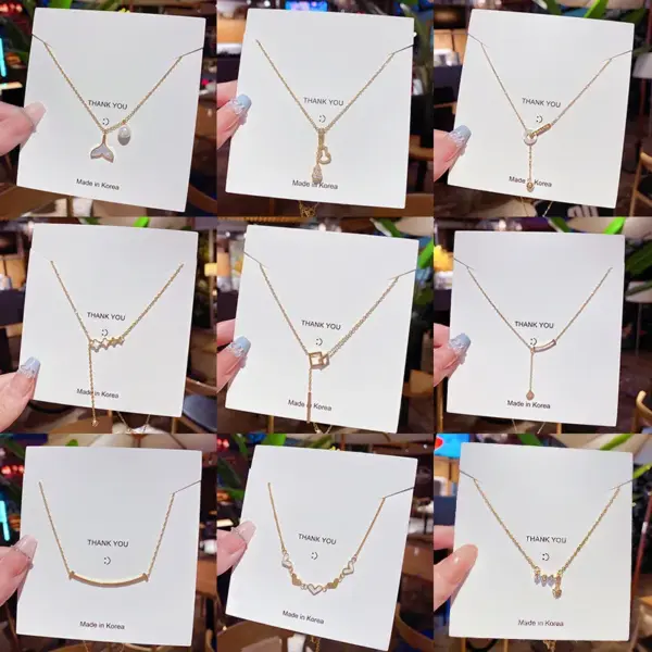Wholesale Sweet Heart Shape Butterfly Bow Knot Titanium Steel Inlay Artificial Pearls Rhinestones Pendant Necklace 1 Piece