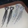 Wholesale Heart Shape Stud Earrings For Women Featuring Silver Copper Tassel Design With Rhinestones And 304 Stainless Steel Posts