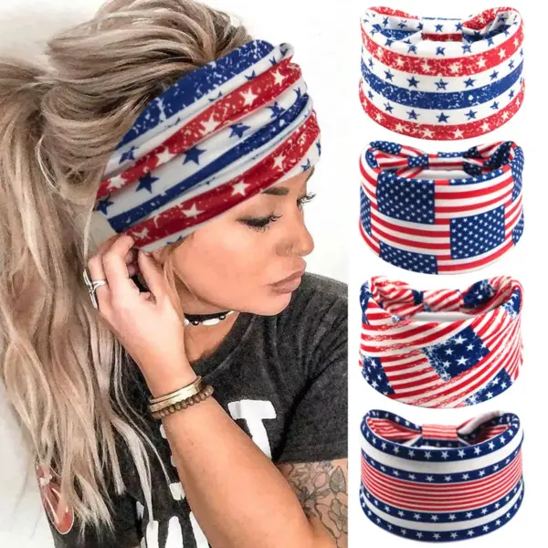 Wholesale American Flag Headband Independence Day Wide Headband Stars And Stripes Headscarf Women's College Style Bohemian