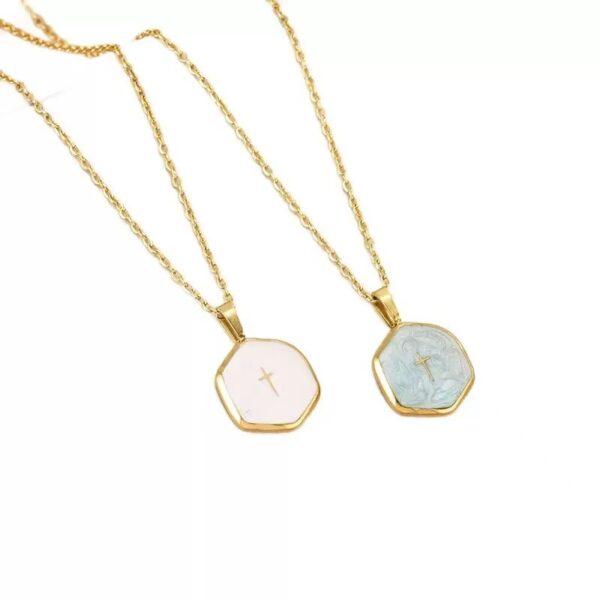 Wholesale Stainless steel electroplated blue jasper cross pendant necklace, titanium steel colorfast jewelry