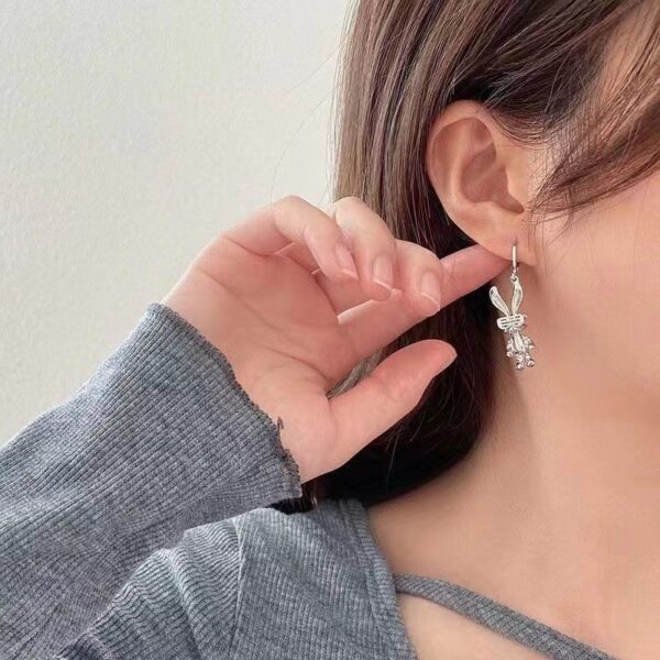 Wholesale Hip-Hop Mechanical Rabbit Earrings for Women, Trendy Internet Celebrity Style, Niche Personality, Simple and Minimalist Earrings
