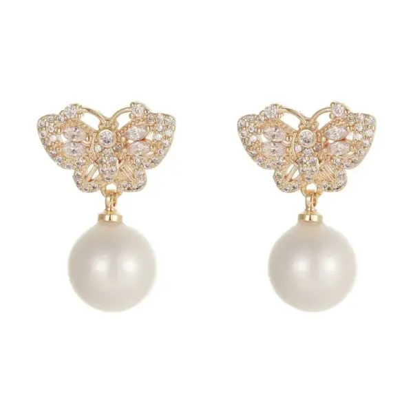 Wholesale Butterfly Stud Earrings For Women With 925 Sterling Silver Posts, Copper Base, And Zircon Inlay, Electroplated Gold Finish