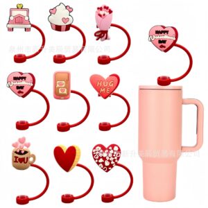 Wholesale Valentine's Day Love Straw Cap Straw Sleeve Silicone Dust Plug Cute Party Straw Decorations