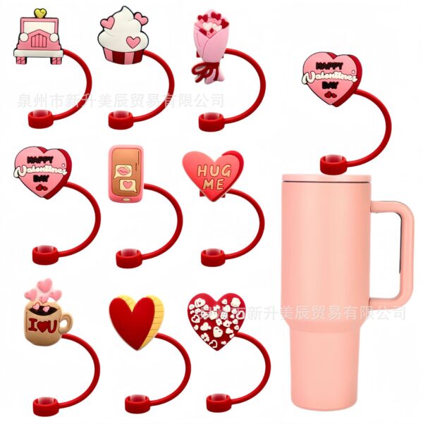 oly-0fa471fc60d22eaa918324df5dcd0707 Wholesale Valentine's Day Love Straw Cap Straw Sleeve Silicone Dust Plug Cute Party Straw Decorations
