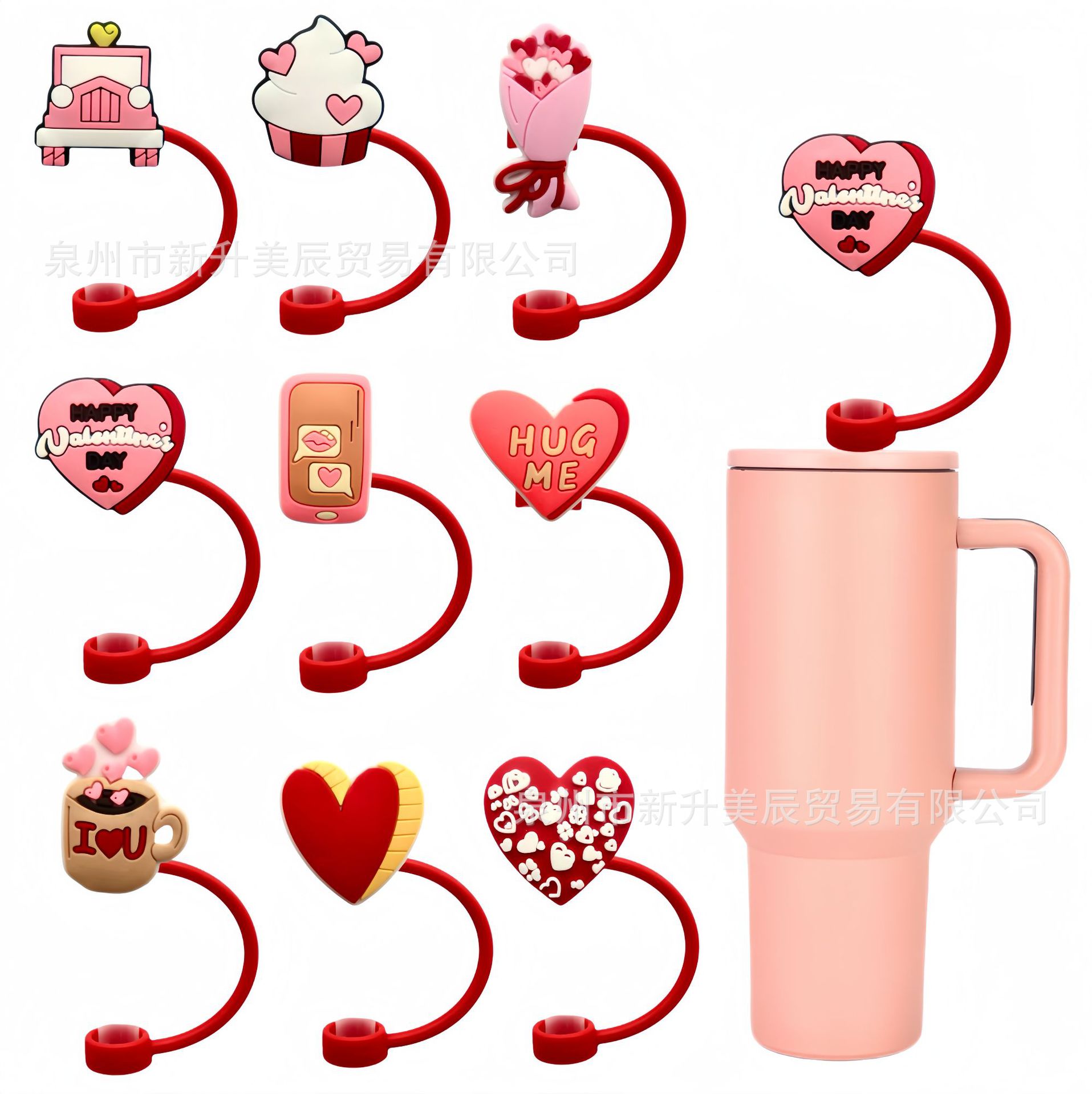 Wholesale New Valentine's Day Love Straw Cap Straw Sleeve Silicone Dust Plug Cute Party Straw Decorations