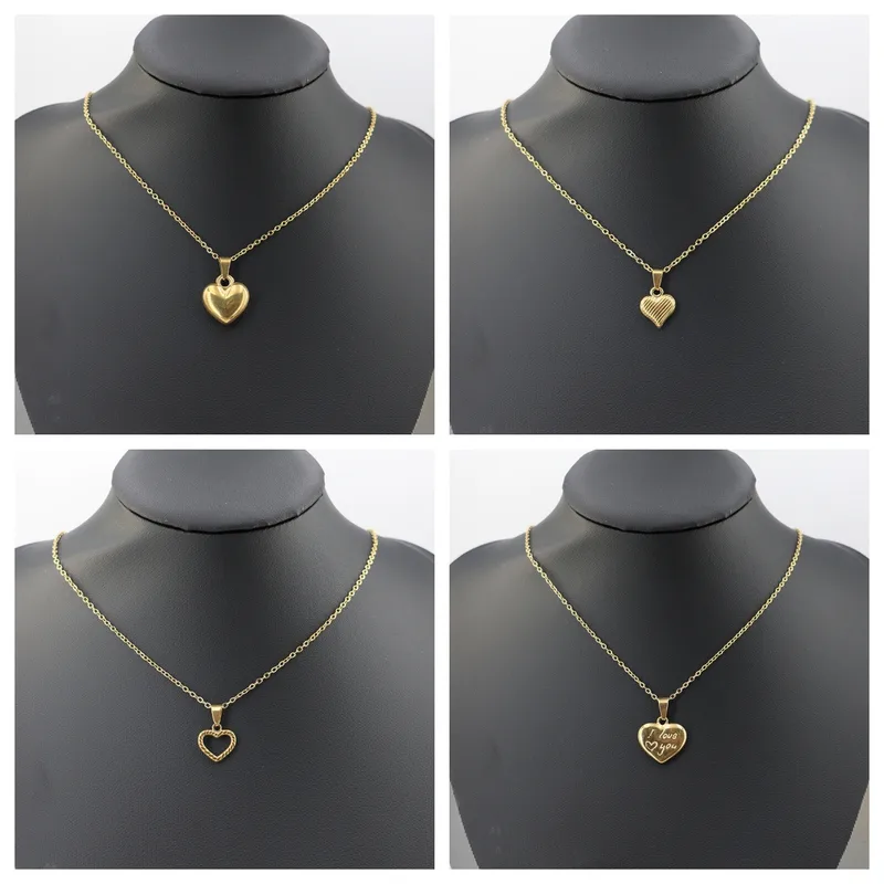 Wholesale Jewelry Casual Vintage Style Heart Shape 304 Stainless Steel Gold Plated Handmade Plating Carving Pendant Necklace