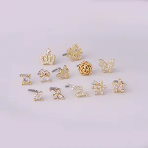 Wholesale 316L Stainless Steel Copper Nose Rings & Studs Crown Flower Waterproof Non Tarnish Surgical Steel Women'S