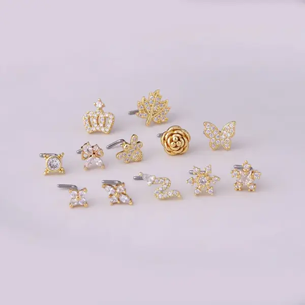 oly-0faf513e4c166352846fa7228385e2da Wholesale 316L Stainless Steel Copper Nose Rings & Studs Crown Flower Waterproof Non Tarnish Surgical Steel Women'S