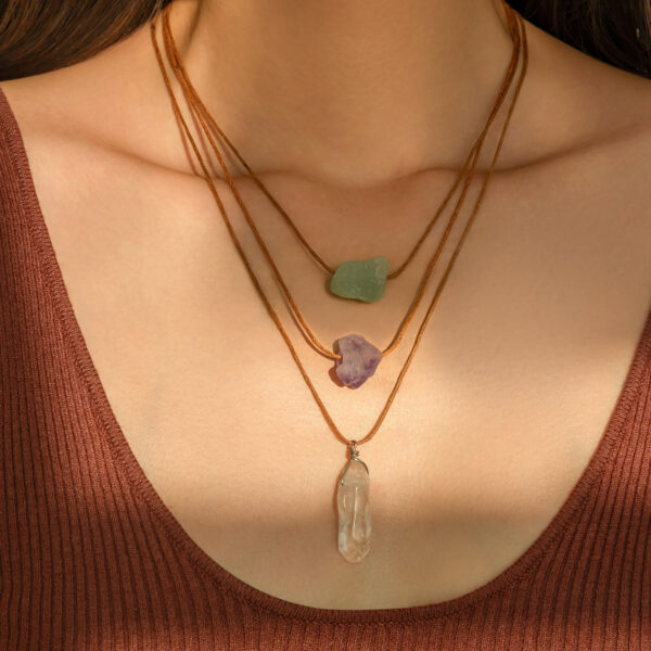 Wholesale Retro Ethnic Style Irregular Gravel Pendant Necklace Adjustable Wax Line Crystal Tassel Necklace