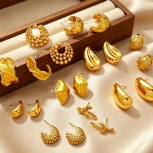 Wholesale Irregular Stud Earrings For Women, Waterproof Non Tarnish 304 Stainless Steel With 0.01µm PVD Coated 18K Real Gold Plating