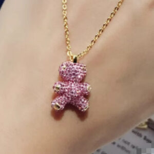 Pink teddy bear necklace