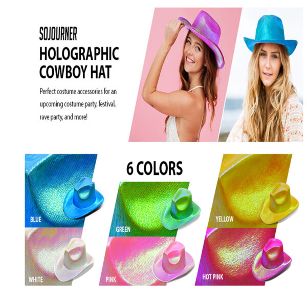 oly-0feda205b54a06363d26829f87efa9eb Wholesale Halloween Carnival Party Pink Fluorescent Colorful Cowboy Hat Composite Laser Hat Western Style Fantasy Cowboy Hat