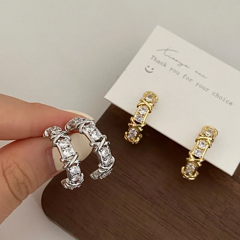 Wholesale Copper Zircon Geometric Elegant Streetwear Earrings For Women's