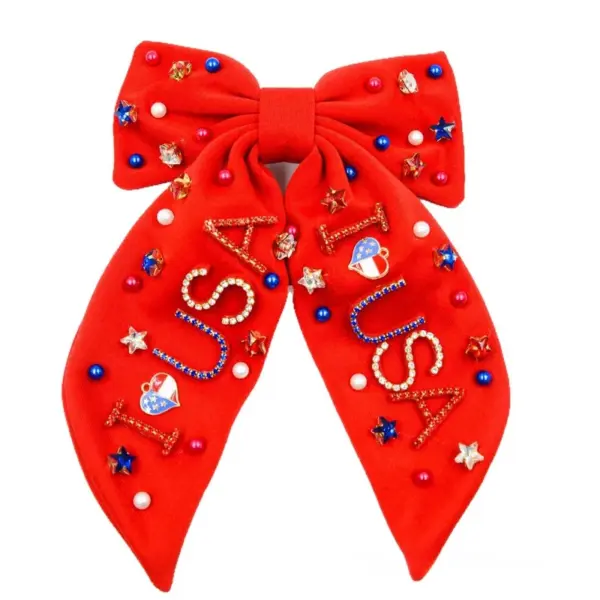 Wholesale Independence Day Hairband Hair Clip Pearl Rhinestone American Letter Fabric Hair Accessory For Women