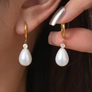 Wholesale PVD Coated Real Gold Plated 18K Gold Round 201 Stainless Steel Baroque Style Shiny Waterproof Non Tarnish Drop Earrings
