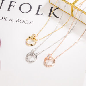 oly-1031798e131d592ac9c14f3b4d0c65c4 Wholesale Diamond-Encrusted Double-Ring Möbius Ring Couple Necklace, a Pair of Men's and Women's Light Luxury Niche High-End Valentine's Day Gift