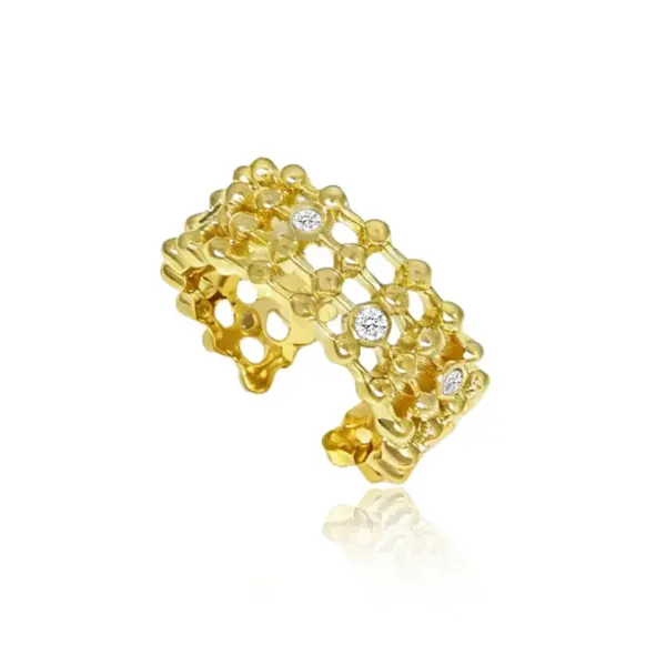 Wholesale Geometric Three-dimensional Open Ring For Unisex, 18K Real Gold Plated With Electroplating, Copper Base And Zircon Inlay