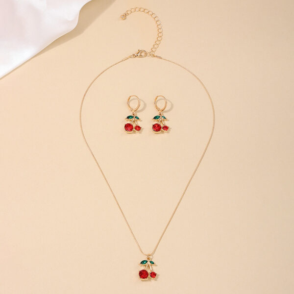 oly-105bcf5bb6667d2c80f4bea3db656d0f Wholesale 3 Piece Set Summer Sweet Cute Metal Exquisite Red Cherry Women Necklace Earrings Jewelry Suitable for Daily Gifts