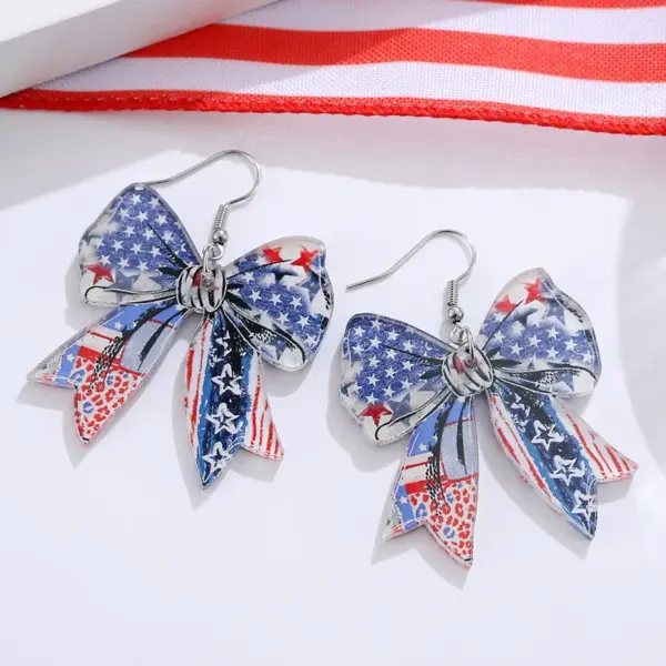 Wholesale Retro White Acrylic Bow Tie Print Drop Earrings For Women With 304 Stainless Steel Ear Pins